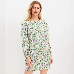 Loft Floral Linen Blend Long Sleeve Shift Dress NWT